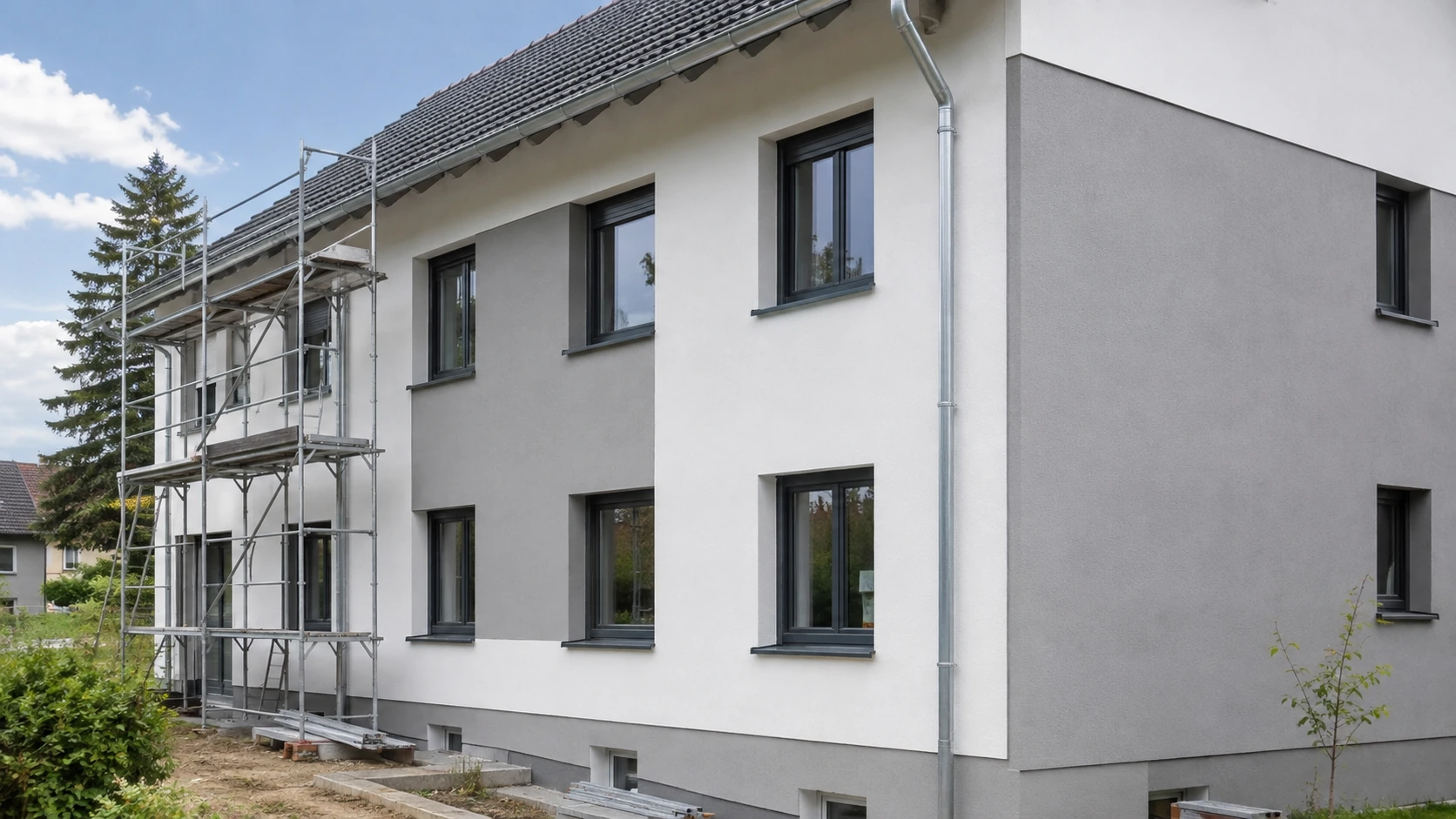 Energetische Sanierung der Gebäudehülle mit Dämmung und neuen Fenstern