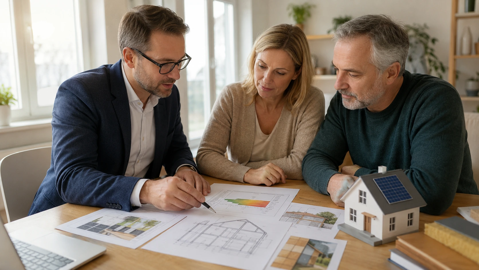 Energieberater erklärt Eigentümern einen individuellen Sanierungsfahrplan